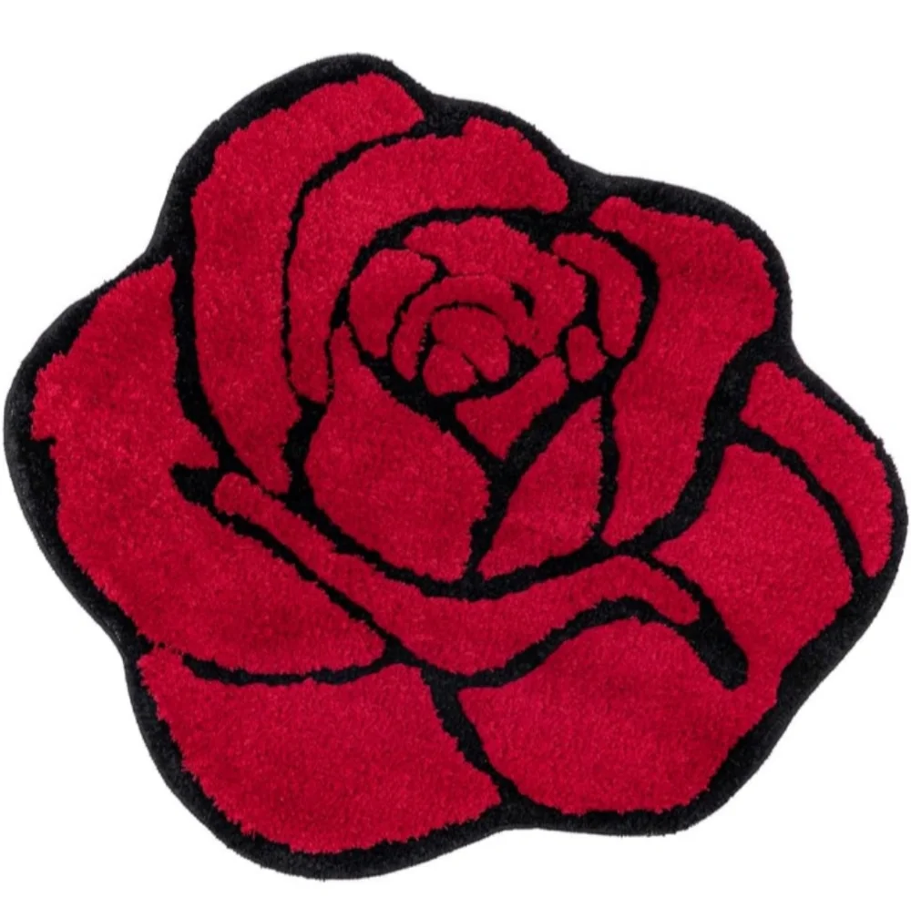 Red Rose Shaped Bath Mat Bed Bathroom Rug Kitchen Garden Flowers Floral Doormat